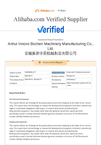 Çin Anhui Innovo Bochen Machinery Manufacturing Co., Ltd. Sertifikalar